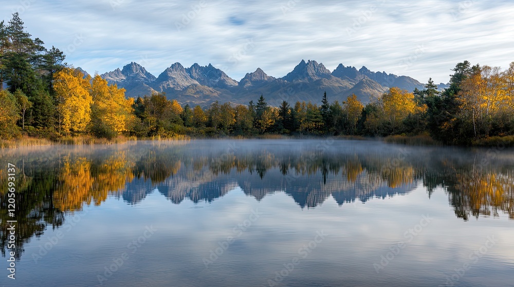 Obraz premium Autumn reflections mountain lake nature scene