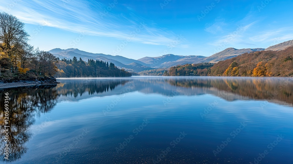 Fototapeta premium Serene lake reflection mountain landscape nature