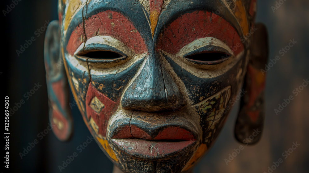 An authentic African mask with detailed, vibrant patterns and colors An authentic African mask with detailed, vibrant patterns and colors
