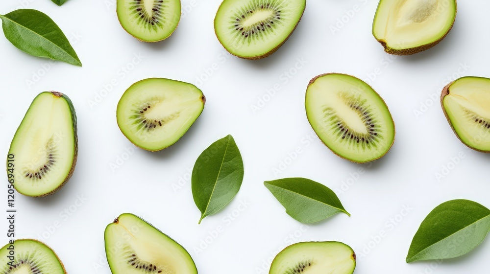 Fototapeta premium A row of thinly sliced green kiwifruit,