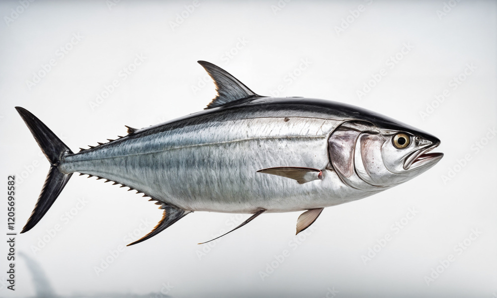 Fototapeta premium A fresh whole tuna, known for its rich flavor and nutritional value, often used in a variety of seafood dishes and prized in the culinary world.