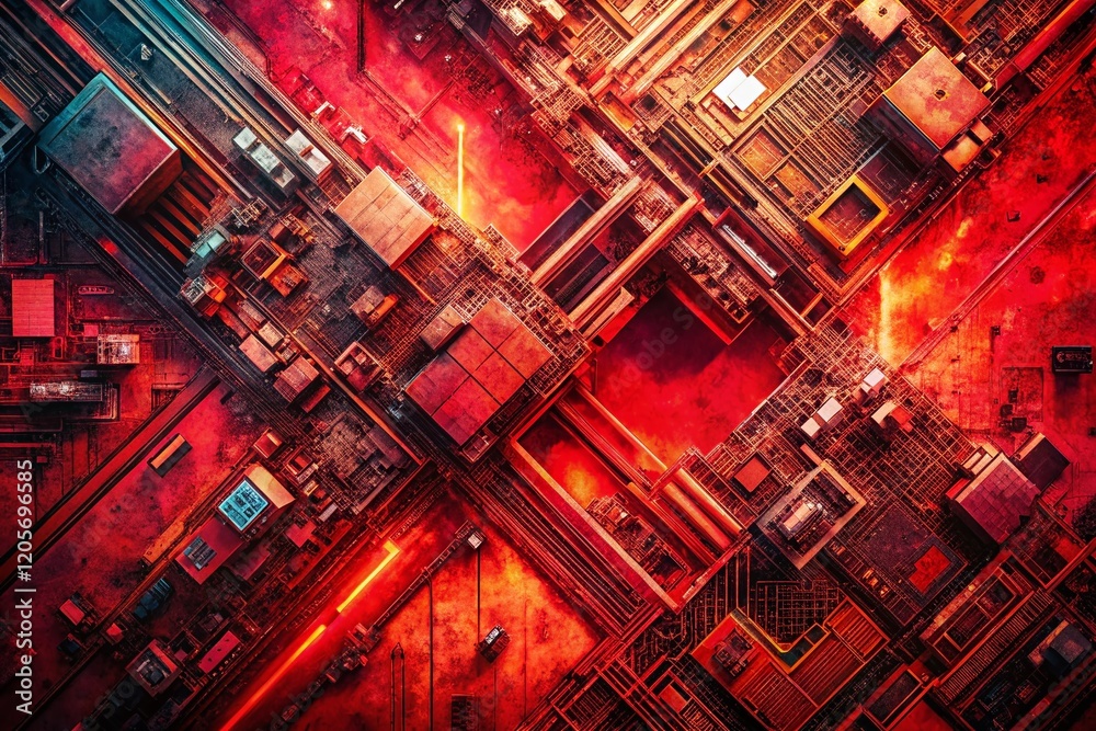 Obraz premium Abstract Red Scratched Technology Background Aerial View, High Resolution Stock Photo