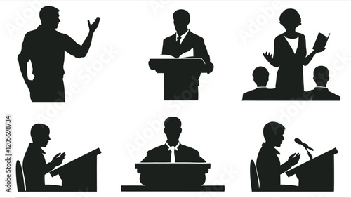 Speaker Presentation Teaching Speech Stick Figure Pictogram Icon, set of teachers 