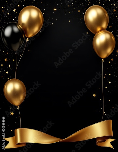 Elegant Gold Black Balloons Party Invitation Design