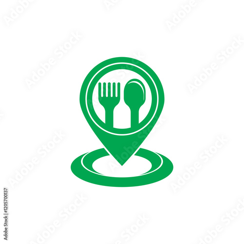 Food logo like icon. Fork and Spoon inside circles. Catering concept. Flat line vector illustration.