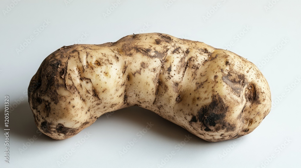 A single, light yellow potato with an irregular, A single, light yellow potato with an irregular,
