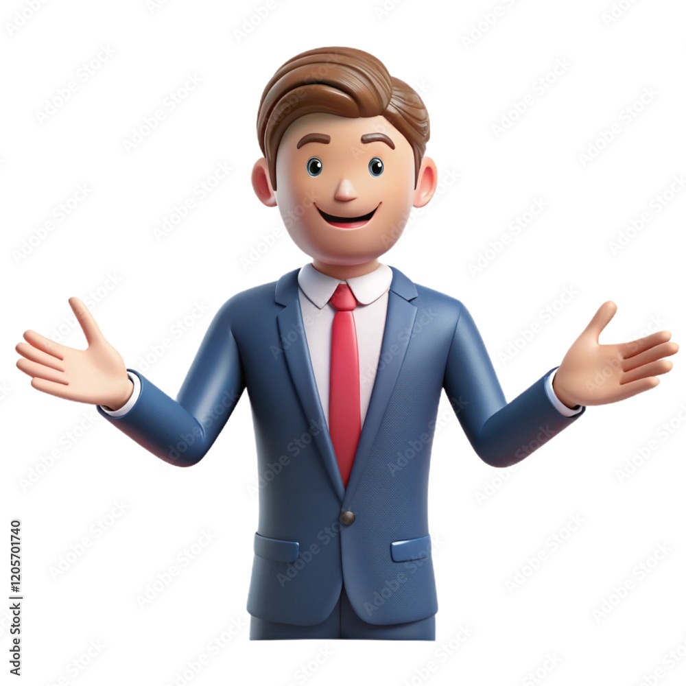 3D Man Businessman Welcoming with Open Arms at Helpdesk 3D Man Businessman Welcoming with Open Arms at Helpdesk