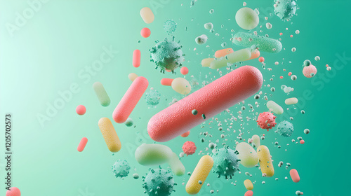 Colorful Microorganisms in Abstract Background with Scientific Elements