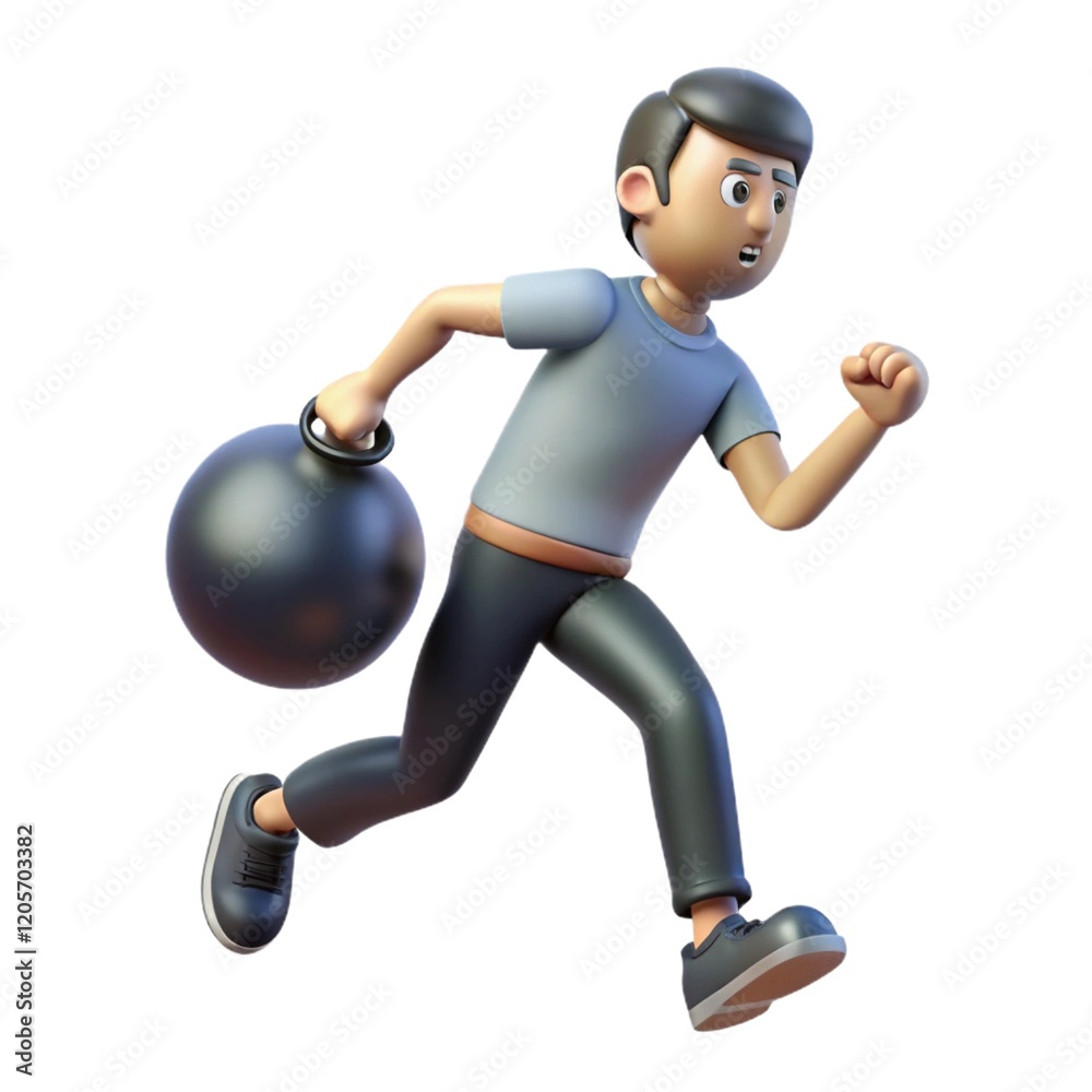 3D Man Running with Bomb Isolated on White Background 3D Man Running with Bomb Isolated on White Background