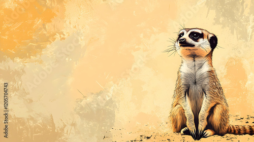 Wallpaper Mural Illustrated Meerkat Sitting Against a Soft Textured Background Torontodigital.ca
