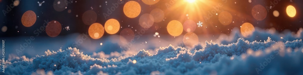 Naklejka premium Snowflakes dance in soft, warm light around holiday lights, delicate, light