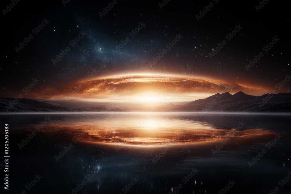 Fototapeta premium A magical interpretation of Yellowstone Grand Prismatic Spring, glowing with ethereal light and surrounded by mythical creatures like firebirds and water sprites