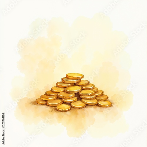 Gold coins piled on a beige background symbolizing wealth and prosperity