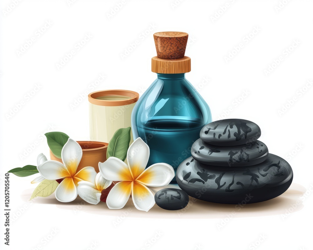 Ayurvedic massage setup with oils stones in raw style Ayurvedic massage setup with oils stones in raw style