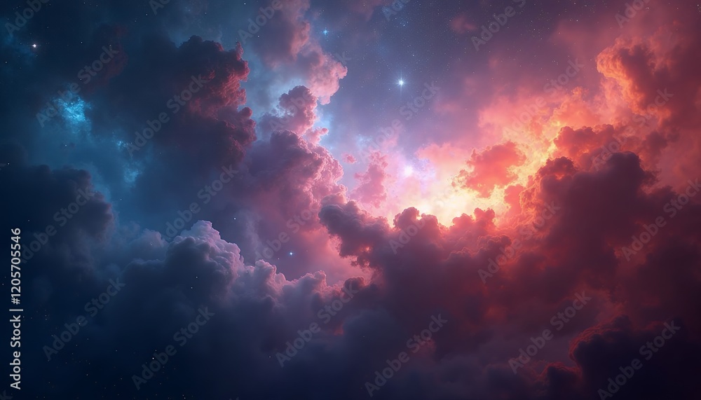 Celestial Nebula: A Cosmic Canvas of Crimson and Azure Hues Celestial Nebula: A Cosmic Canvas of Crimson and Azure Hues