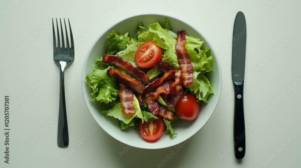 A vibrant salad in a white bowl, featuring an assortment of fresh greens,