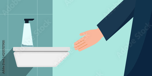 The person's posture indicates that they are about to wash their hands at the sink. And washing your hands with soap and water is a simple and effective way to get rid of germs.