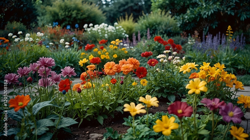A serene garden with flowers of different colors, shapes, and sizes blooming together, symbolizing the harmonious coexistence of diverse identities. A serene garden with flowers of different colors, shapes, and sizes blooming together, symbolizing the harmonious coexistence of diverse identities.