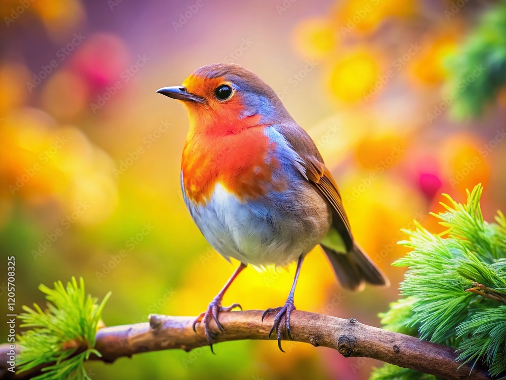 Adorable Robin Bird Perched on Branch, Miniature Tilt-Shift Photography Adorable Robin Bird Perched on Branch, Miniature Tilt-Shift Photography