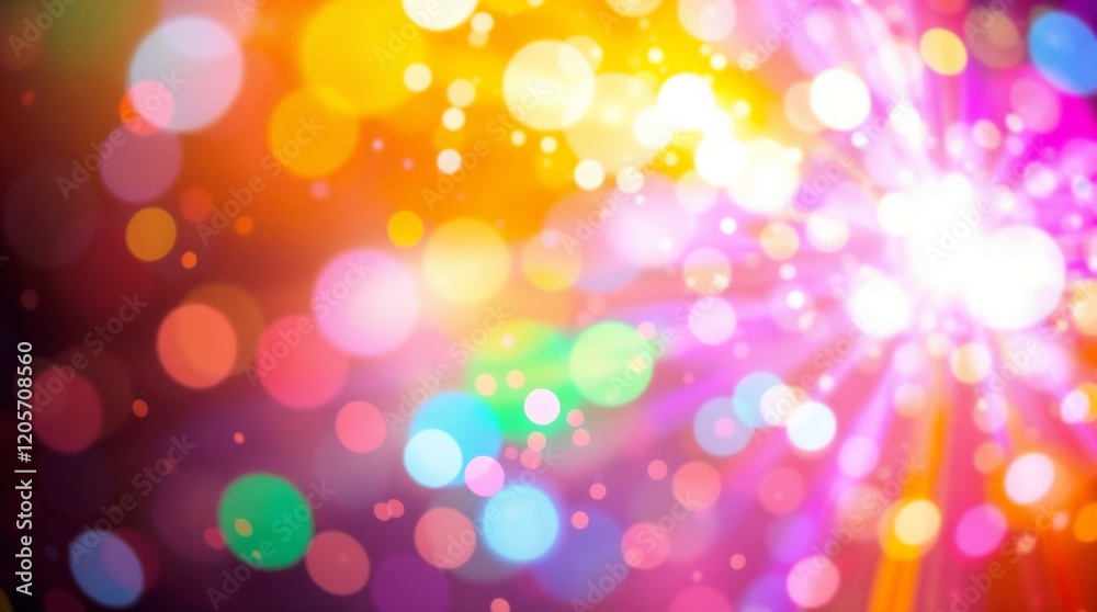Fototapeta premium Vibrant Multicolored Bokeh Light Burst Abstract in Festive Celebration Style