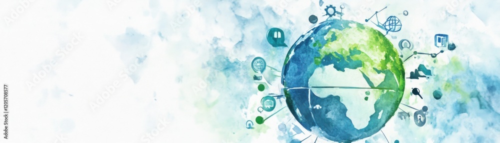Vibrant Artistic Representation of Earth's Globe with Digital Icons Vibrant Artistic Representation of Earth's Globe with Digital Icons