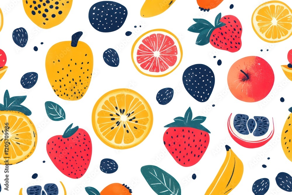 Simple Fruit Pattern Bold, clean-lined illustrations of various fruits against a minimal backdrop. Simple Fruit Pattern Bold, clean-lined illustrations of various fruits against a minimal backdrop.