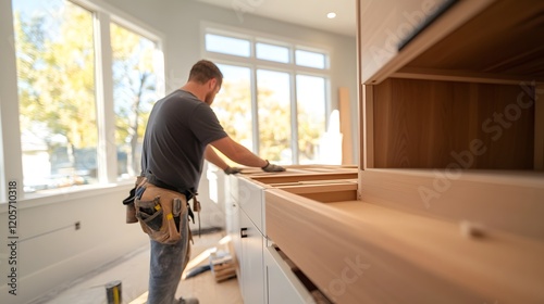 Skilled Carpenter Installs Custom Cabinetry in Bright Dining Room with Natural Illumination