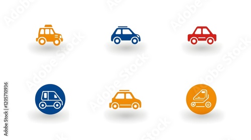 Collection of 6 minimalist and linear transportation icons including symbols for taxi scooter subway and other public and private travel modes photo