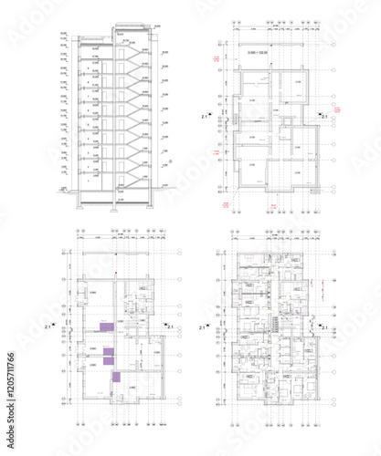 Vector architectural projects of a multistory building floor plan