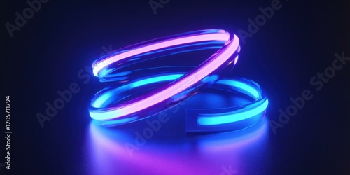 A dynamic neon spiral with an electric blue glow, creating a hypnotic effect on a dark glossy surface photo