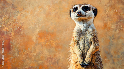 Wallpaper Mural Curious meerkat standing upright against a textured orange background Torontodigital.ca