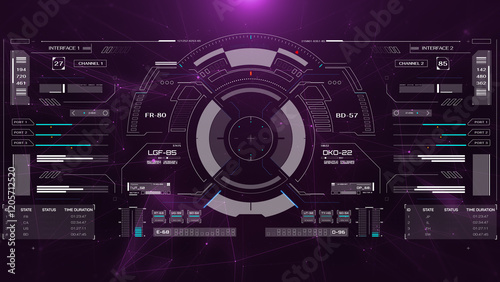 HUD screen surveillance aerial view technology security system. Digital head up display UI scanning target locked interface illustration.
