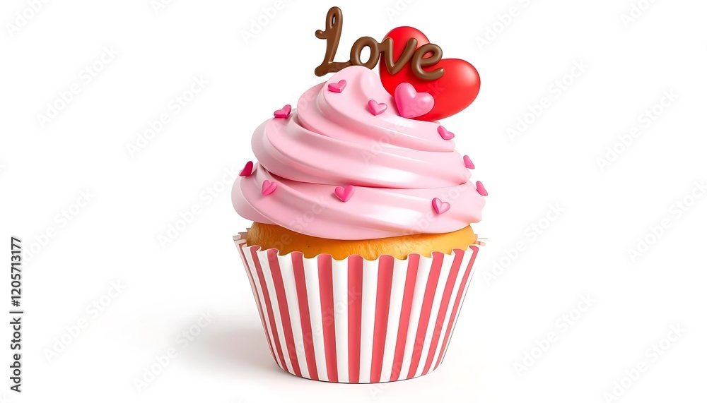 Delicious Pink Valentine Cupcake with Chocolate Love Decoration Delicious Pink Valentine Cupcake with Chocolate Love Decoration