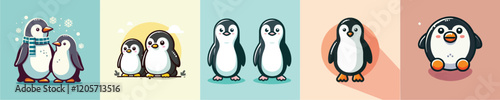 Collection of cute penguin vectors