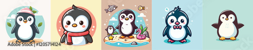 Collection of cute penguin vectors