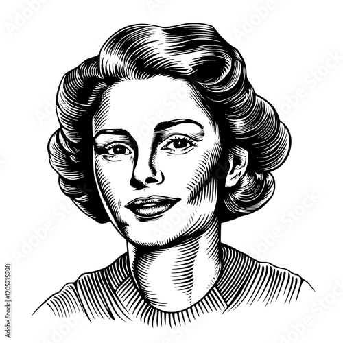Vintage portrait of a woman with elegant hairstyle and confident expression in a black and white style. Generative AI