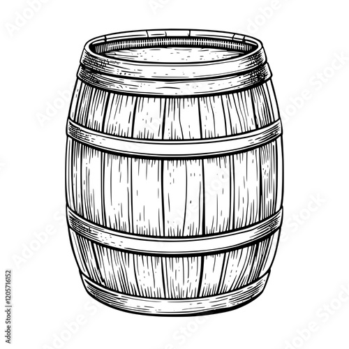 Wooden barrel illustration showcasing traditional craftsmanship in design and structure. Generative AI