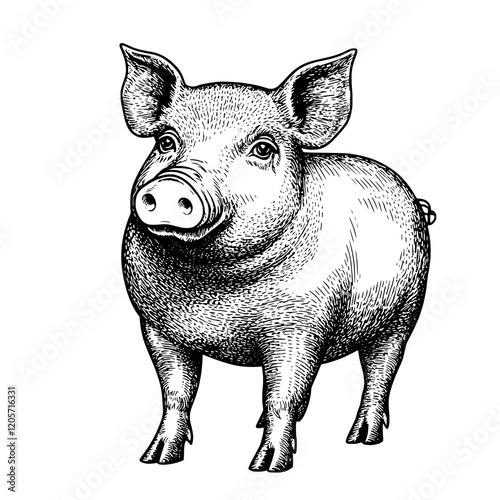 Wallpaper Mural Sketch of a stout pig standing on all fours in a classic engraving style depicting farm life. Generative AI Torontodigital.ca
