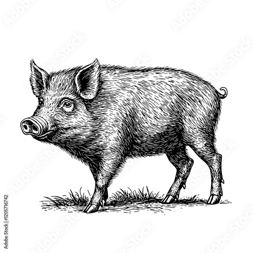 Wild boar walking through tall grass in a natural setting during daylight hours. Generative AI