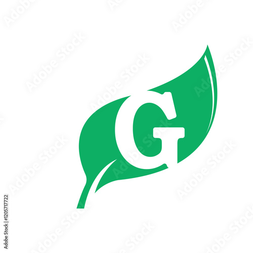 G Initial letter with green leaf vector flat design is design for natural and eco friendly logo