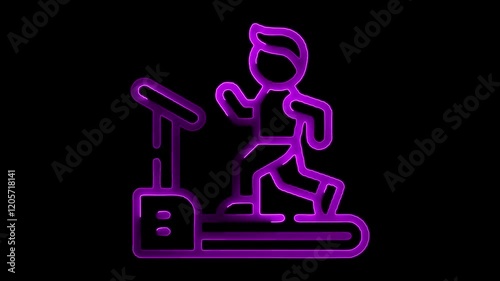 Glowing neon line Treadmill machine icon isolated on black background. coloerful 4K Video motion graphic animation. photo