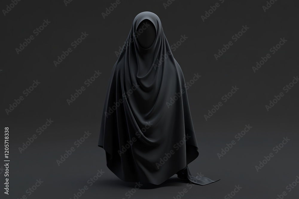 Elegant Black Hijab Drape on a Dark Background Elegant Black Hijab Drape on a Dark Background