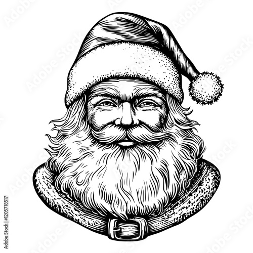 Classic Santa Claus illustration with detailed features and iconic red hat. Generative AI
