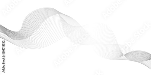 abstract wave element for line design, dynamic sound wave isolated on white background,  abstract grey and white technology blend smooth wave lines.	
