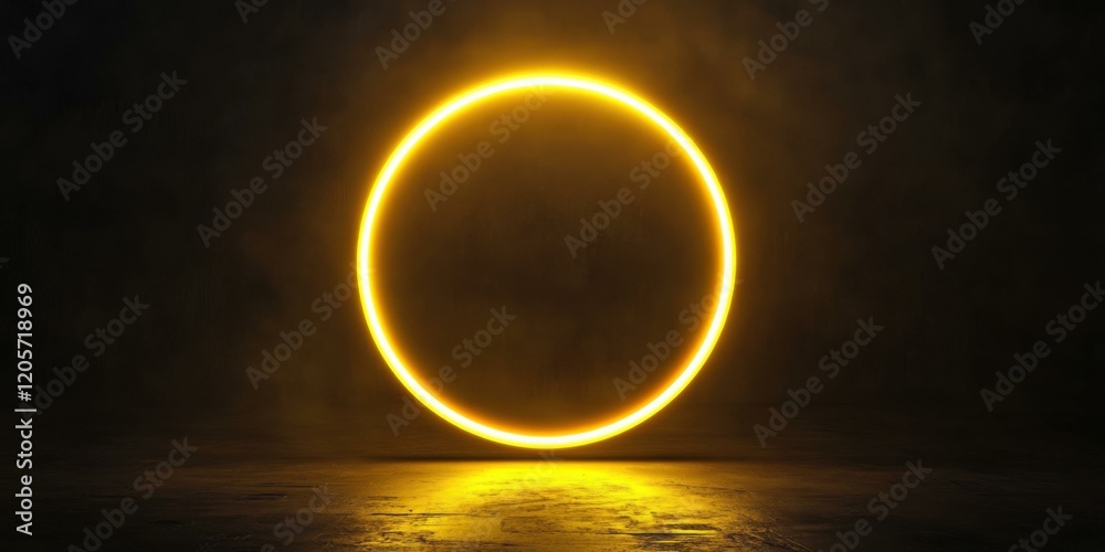 custom made wallpaper toronto digitalA thick neon circle glowing in radiant yellow, casting a faint light on a sleek black background