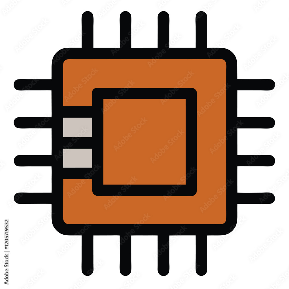 Single chip outline icon vector on white background Single chip outline icon vector on white background