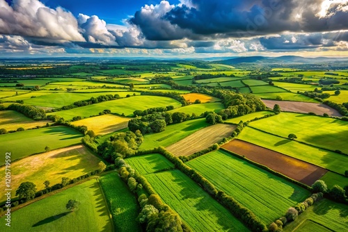 Aerial View: Lush Green Fields of County Meath, Ireland - Summer Drone Photography photo