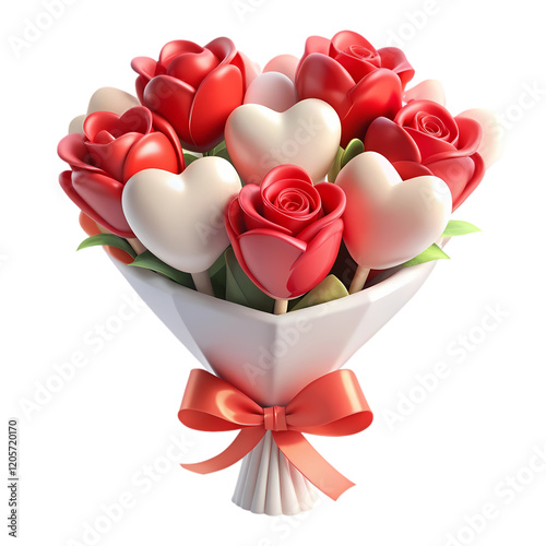 Romantic Valentine's Day Bouquet: 3D Rendered Floral Icon for Festive Designs and Celebrations.      photo