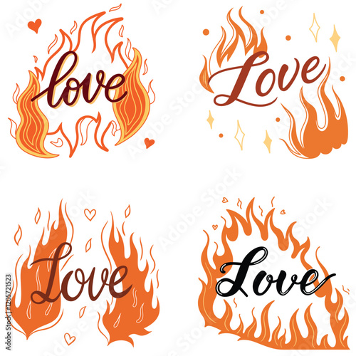 fire flames love written in fiery orange flames