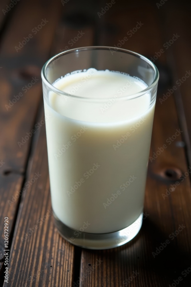 Glass containing a few drops of milk on a dark wood surface, milk, liquid Glass containing a few drops of milk on a dark wood surface, milk, liquid